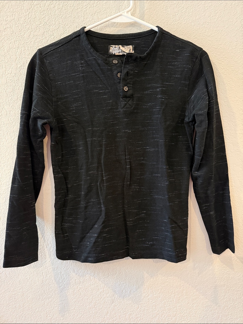 First Wave Black Long Sleeve Henley Top